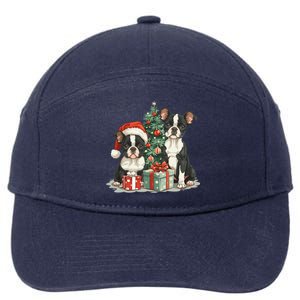 Cute Christmas Boston Terrier Dogs Santa Hat Christmas Tree 7-Panel Snapback Hat