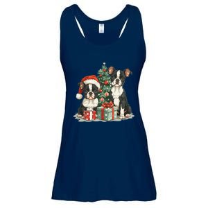 Cute Christmas Boston Terrier Dogs Santa Hat Christmas Tree Ladies Essential Flowy Tank