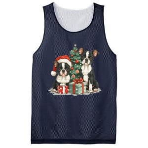 Cute Christmas Boston Terrier Dogs Santa Hat Christmas Tree Mesh Reversible Basketball Jersey Tank