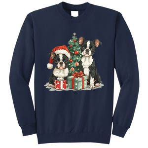 Cute Christmas Boston Terrier Dogs Santa Hat Christmas Tree Tall Sweatshirt