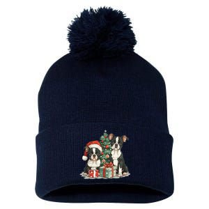 Cute Christmas Boston Terrier Dogs Santa Hat Christmas Tree Pom Pom 12in Knit Beanie