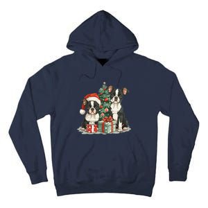 Cute Christmas Boston Terrier Dogs Santa Hat Christmas Tree Tall Hoodie