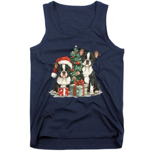 Cute Christmas Boston Terrier Dogs Santa Hat Christmas Tree Tank Top