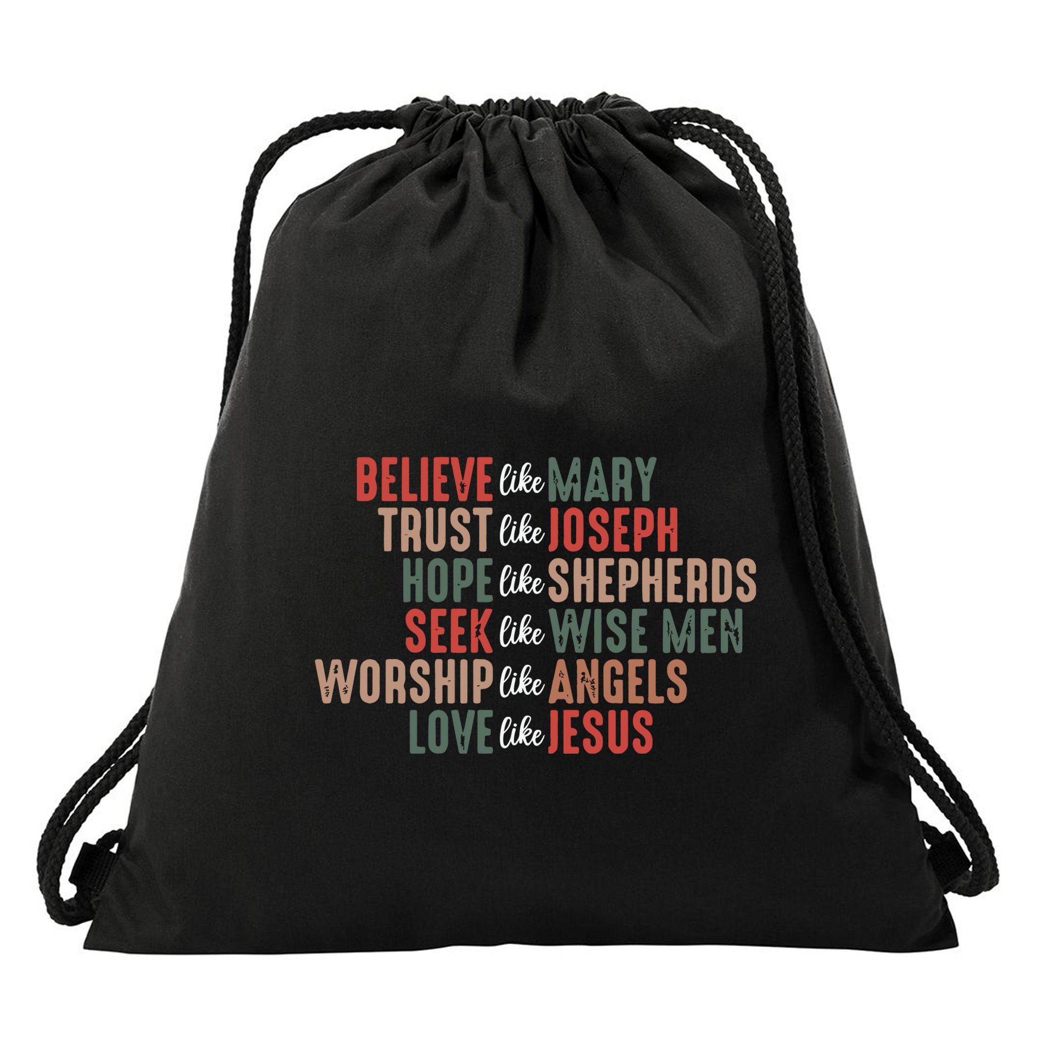 Christian Christmas Believe Like Mary Drawstring Bag