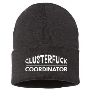 Clusterfuck Coordinator Boss Manager Dads Moms Funny Chaos Sustainable Knit Beanie