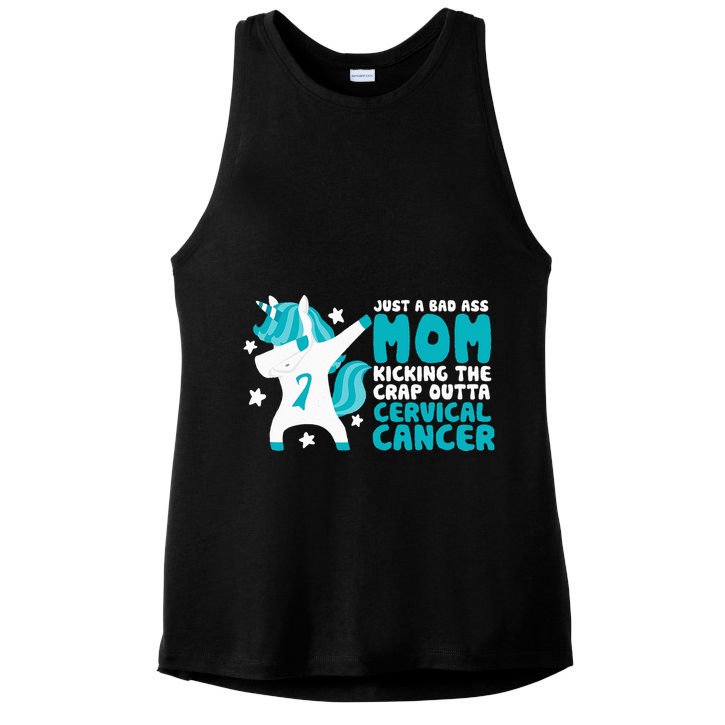 Cervical Cancer Bad Ass Mom Quote Dabbing Unicorn Funny Ladies PosiCharge Tri-Blend Wicking Tank