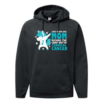 Cervical Cancer Bad Ass Mom Quote Dabbing Unicorn Funny Performance Fleece Hoodie