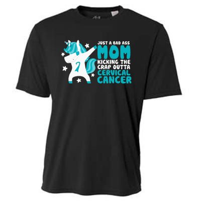 Cervical Cancer Bad Ass Mom Quote Dabbing Unicorn Funny Cooling Performance Crew T-Shirt