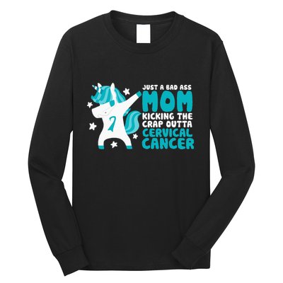 Cervical Cancer Bad Ass Mom Quote Dabbing Unicorn Funny Long Sleeve Shirt