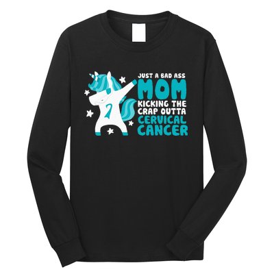 Cervical Cancer Bad Ass Mom Quote Dabbing Unicorn Funny Long Sleeve Shirt