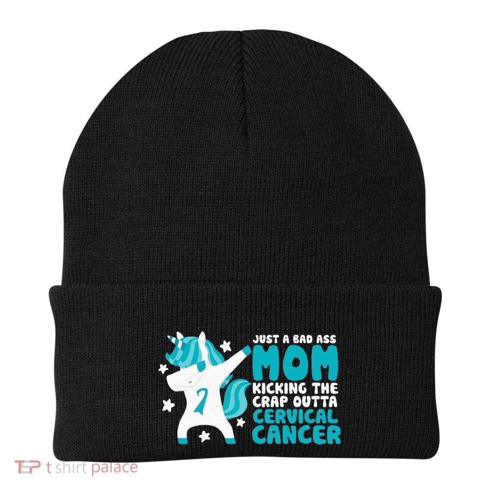 Cervical Cancer Bad Ass Mom Quote Dabbing Unicorn Funny Beanie