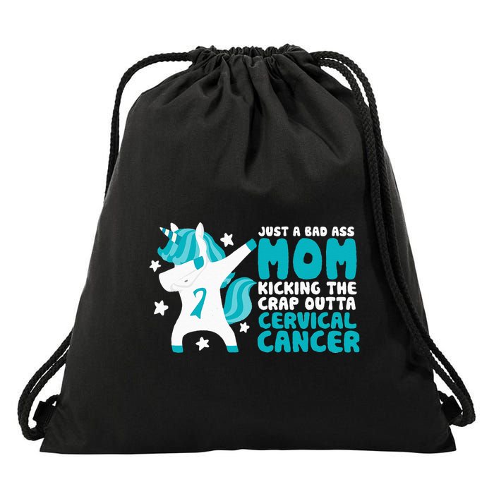 Cervical Cancer Bad Ass Mom Quote Dabbing Unicorn Funny Drawstring Bag