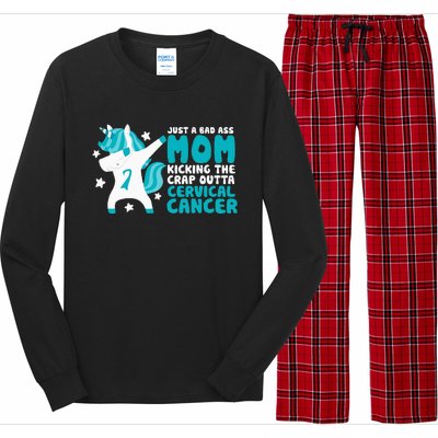 Cervical Cancer Bad Ass Mom Quote Dabbing Unicorn Funny Long Sleeve Pajama Set