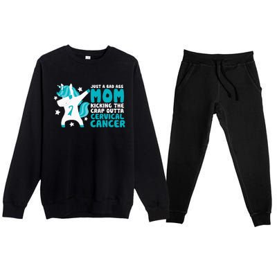 Cervical Cancer Bad Ass Mom Quote Dabbing Unicorn Funny Premium Crewneck Sweatsuit Set