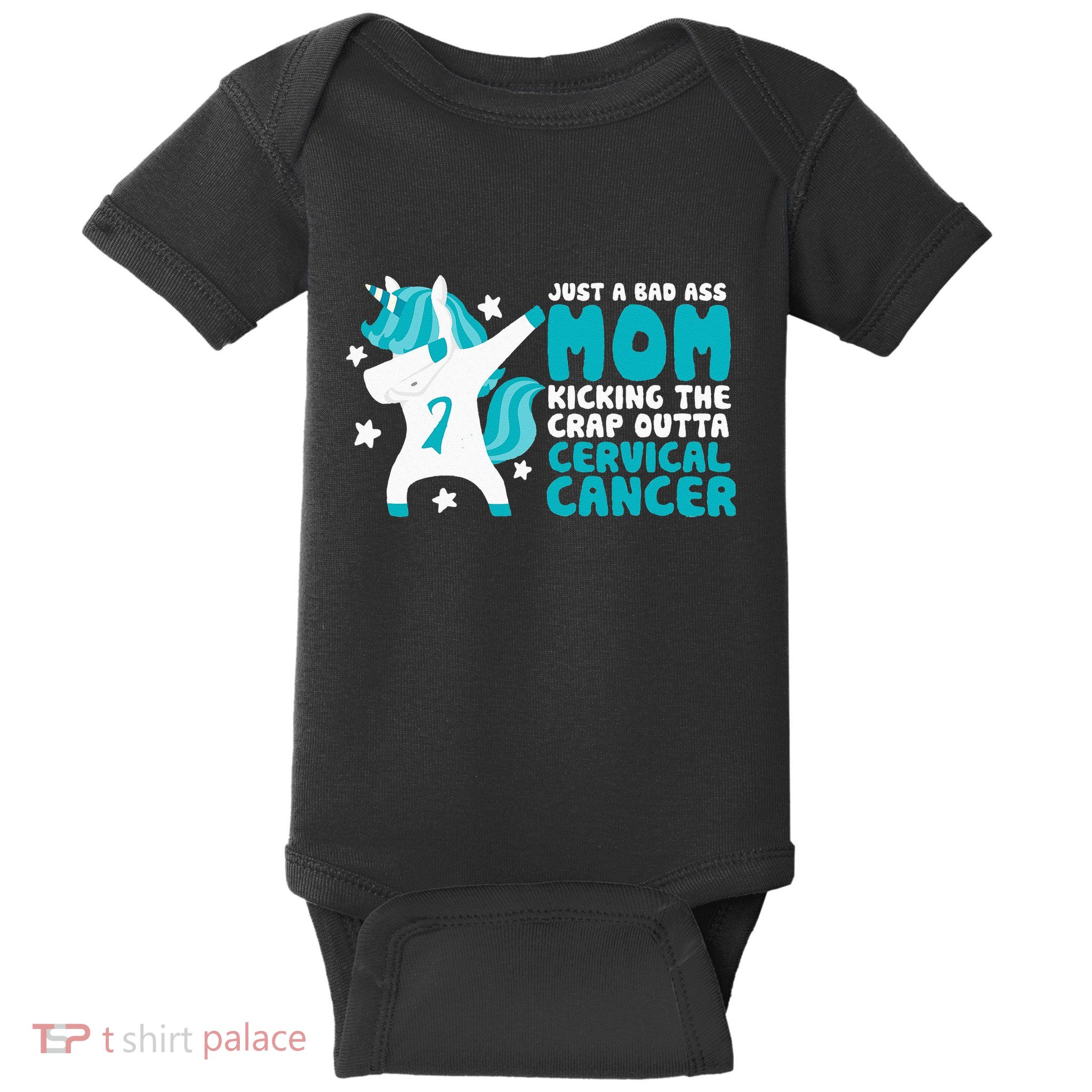 Cervical Cancer Bad Ass Mom Quote Dabbing Unicorn Funny Baby Bodysuit