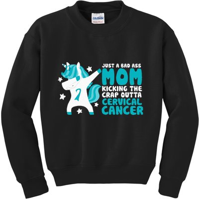 Cervical Cancer Bad Ass Mom Quote Dabbing Unicorn Funny Kids Sweatshirt