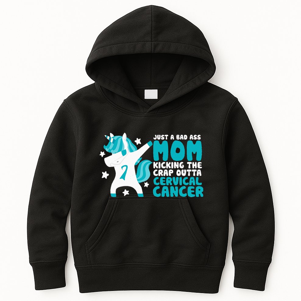 Cervical Cancer Bad Ass Mom Quote Dabbing Unicorn Funny Kids Hoodie