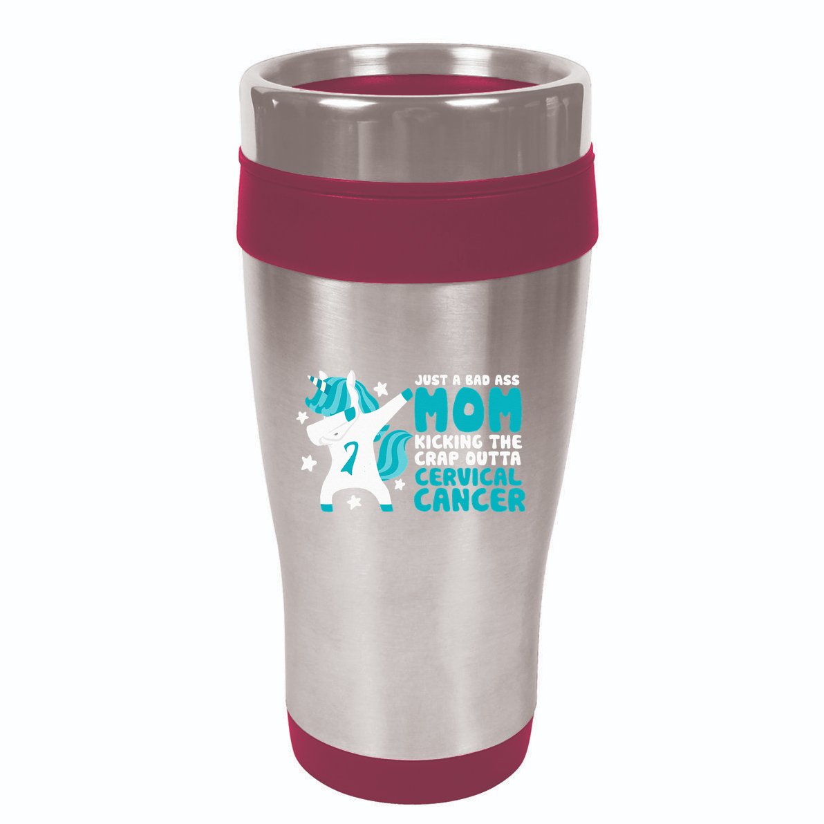 Cervical Cancer Bad Ass Mom Quote Dabbing Unicorn Funny 16oz Travel Tumbler