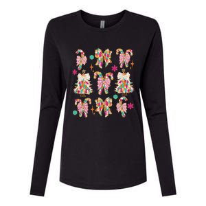 Christmas Coquette Bow Candy Santa Gingerbread Xmas Trees Womens Cotton Relaxed Long Sleeve T-Shirt