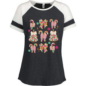 Christmas Coquette Bow Candy Santa Gingerbread Xmas Trees Enza Ladies Jersey Colorblock Tee