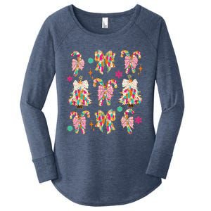 Christmas Coquette Bow Candy Santa Gingerbread Xmas Trees Women's Perfect Tri Tunic Long Sleeve Shirt