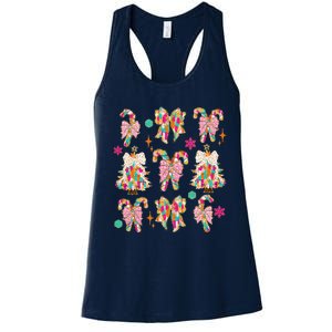 Christmas Coquette Bow Candy Santa Gingerbread Xmas Trees Women's Racerback Tank