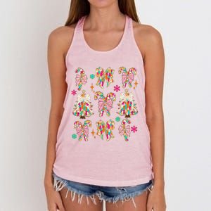 Christmas Coquette Bow Candy Santa Gingerbread Xmas Trees Women's Knotted Racerback Tank