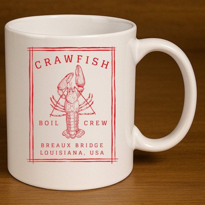 Crawfish Crew Breaux Bridge Retro Cajun Seafood 11oz C Handle Ceramic Mug