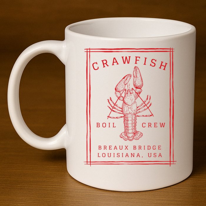 Crawfish Crew Breaux Bridge Retro Cajun Seafood 11oz C Handle Ceramic Mug