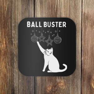 Christmas Cat Ball Buster Xmas Ornaments Funny Holiday Coaster