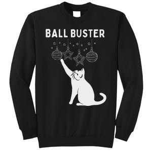 Christmas Cat Ball Buster Xmas Ornaments Funny Holiday Tall Sweatshirt