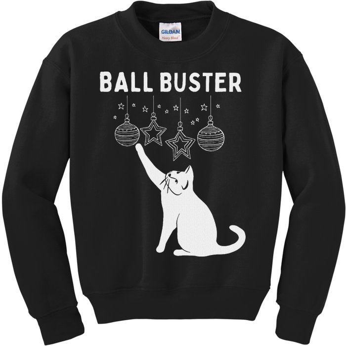 Christmas Cat Ball Buster Xmas Ornaments Funny Holiday Kids Sweatshirt