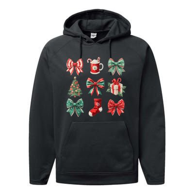 Christmas Coquette Bows Retro Xmas Season Women Performance Fleece Hoodie