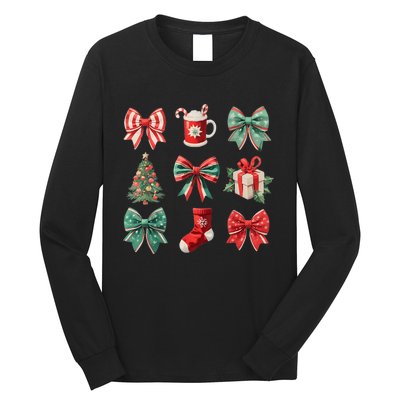 Christmas Coquette Bows Retro Xmas Season Women Long Sleeve Shirt