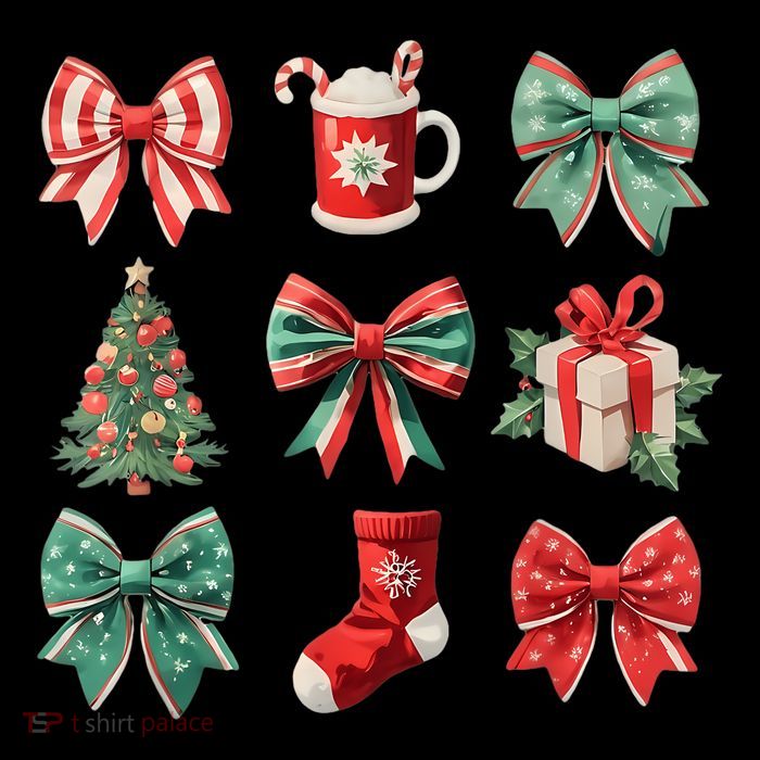 Christmas Coquette Bows Retro Xmas Season Women T-Shirt