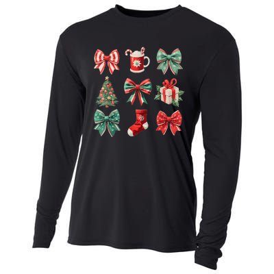 Christmas Coquette Bows Retro Xmas Season Women Cooling Performance Long Sleeve Crew