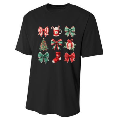 Christmas Coquette Bows Retro Xmas Season Women Performance Sprint T-Shirt