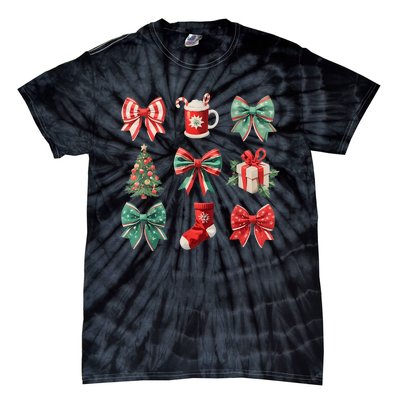 Christmas Coquette Bows Retro Xmas Season Women Tie-Dye T-Shirt