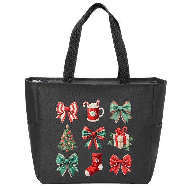 Christmas Coquette Bows Retro Xmas Season Women Zip Tote Bag