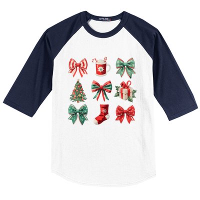 Christmas Coquette Bows Retro Xmas Season Women Baseball Sleeve Shirt