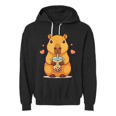 Cute Capybara Boba Tea Bubble Rodent Garment-Dyed Fleece Hoodie
