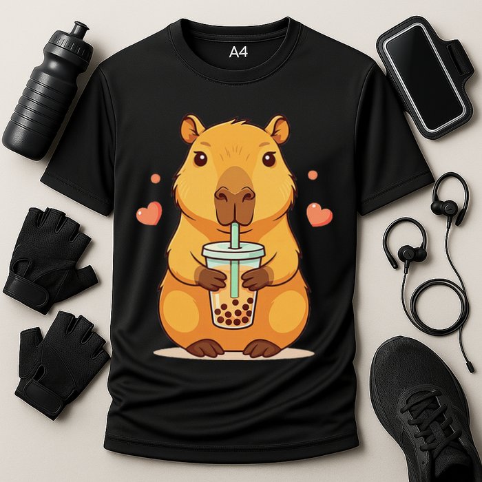 Cute Capybara Boba Tea Bubble Rodent Cooling Performance Crew T-Shirt