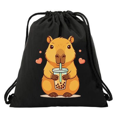 Cute Capybara Boba Tea Bubble Rodent Drawstring Bag