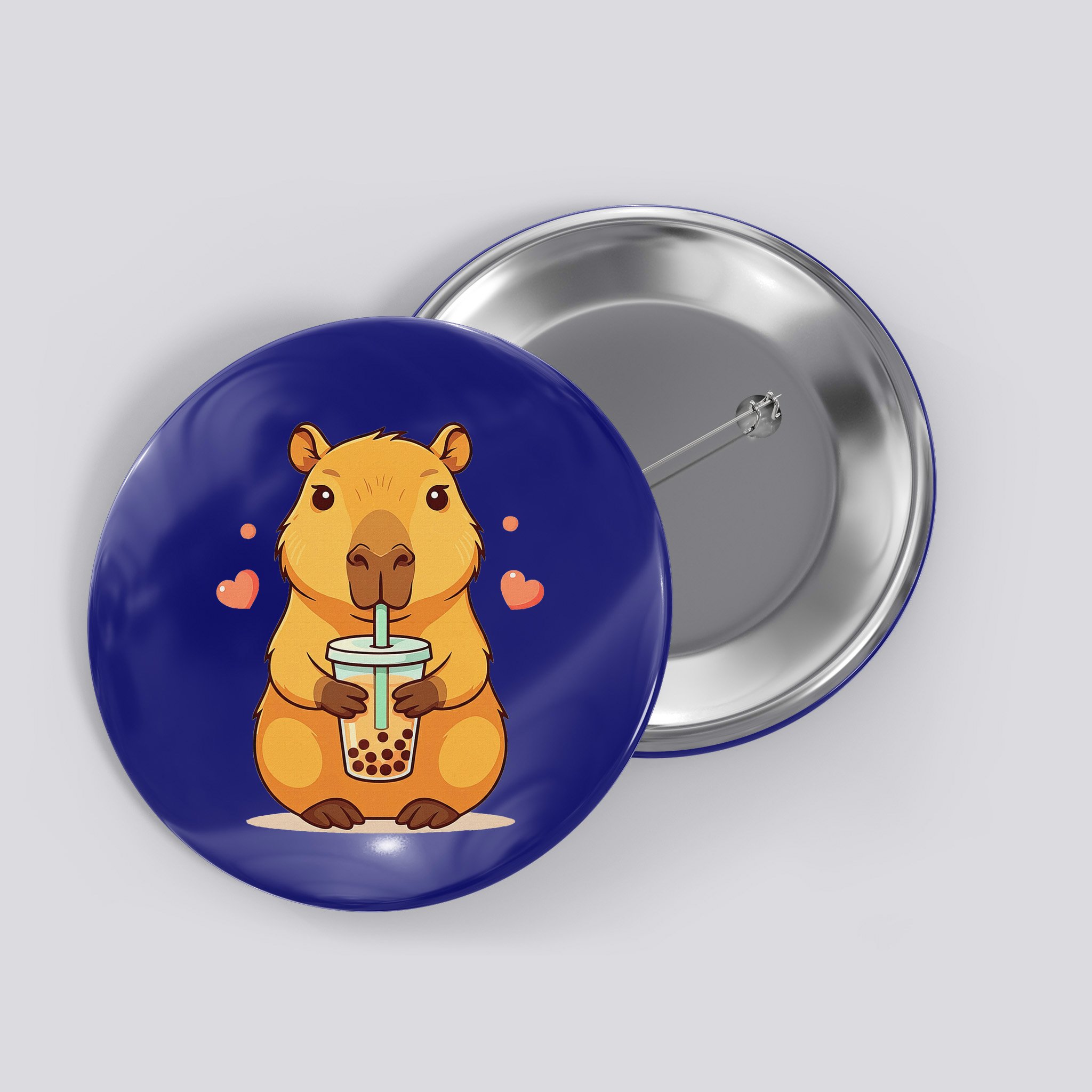 Cute Capybara Boba Tea Bubble Rodent Button