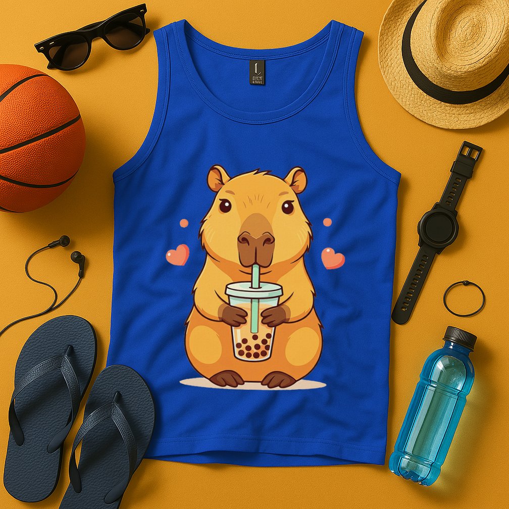Cute Capybara Boba Tea Bubble Rodent Tank Top