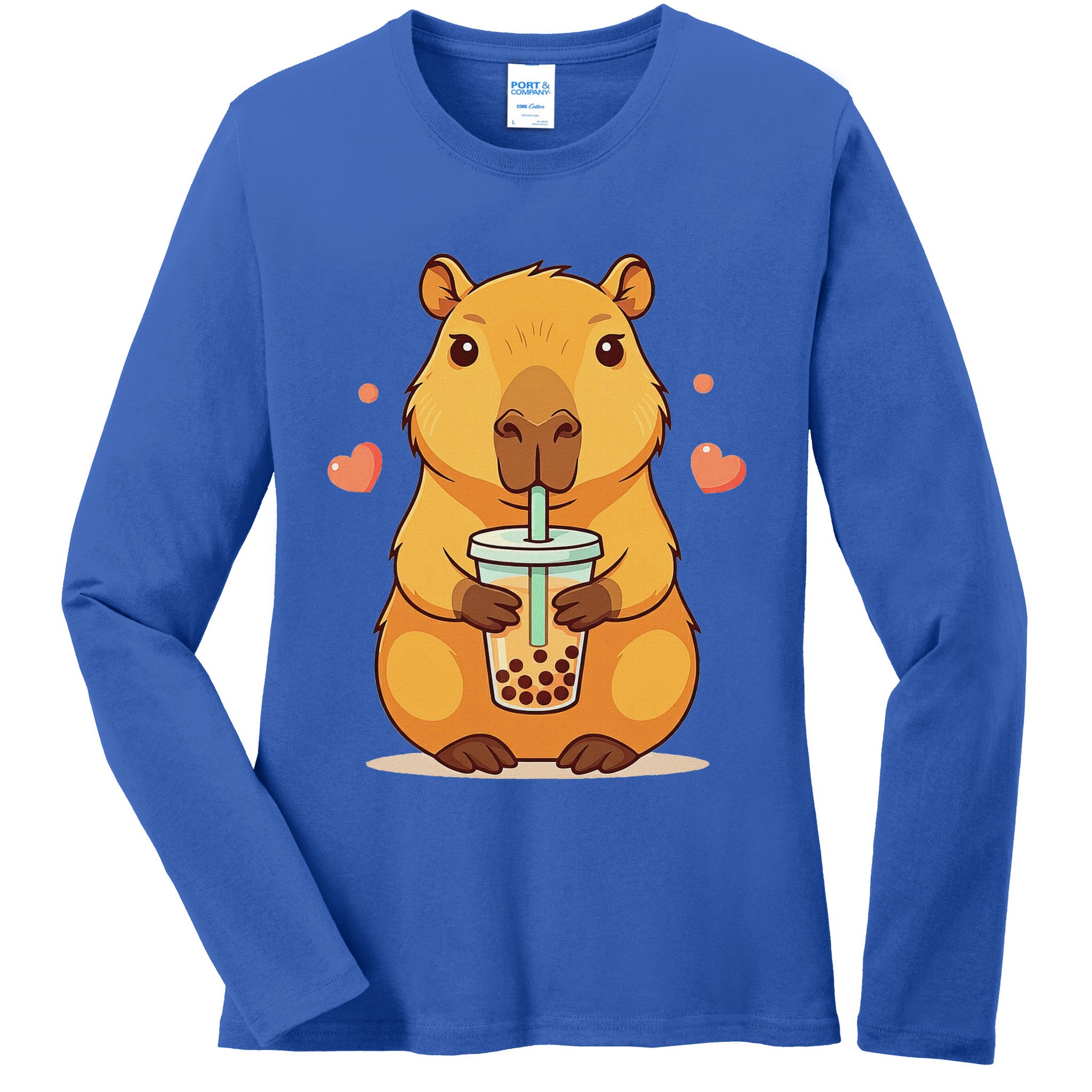 Cute Capybara Boba Tea Bubble Rodent Ladies Long Sleeve Shirt