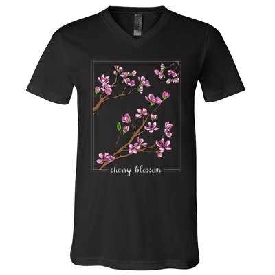 Cute Cherry Blossom Japanese Art Sakura Japan Korean Style V-Neck T-Shirt