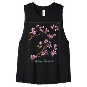 Cute Cherry Blossom Japanese Art Sakura Japan Korean Style Women's Racerback Cropped Tank