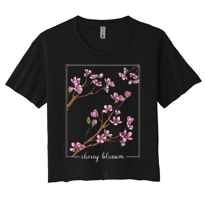 Cute Cherry Blossom Japanese Art Sakura Japan Korean Style Women's Crop Top Tee