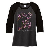 Cute Cherry Blossom Japanese Art Sakura Japan Korean Style Women's Tri-Blend 3/4-Sleeve Raglan Shirt